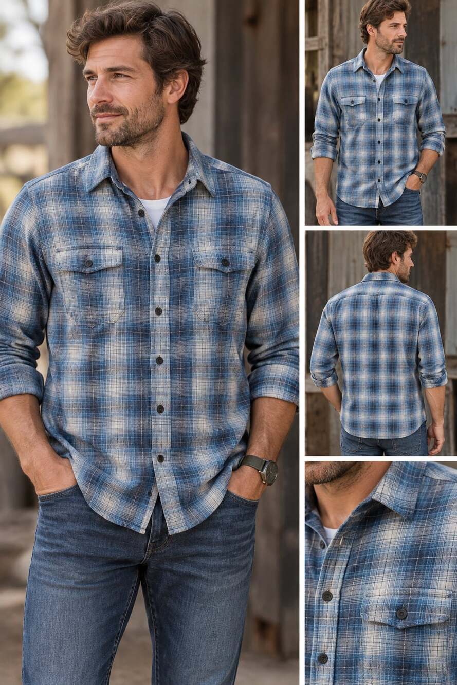 Red Head Brand Co. Flannel Shirt Size M Blue Plaid Long Sleeve Button Up